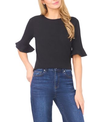 Women's Crewneck Ruffle Cuff Knit Top