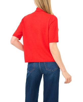 Women's Tie Neck Short-Sleeve Sweater