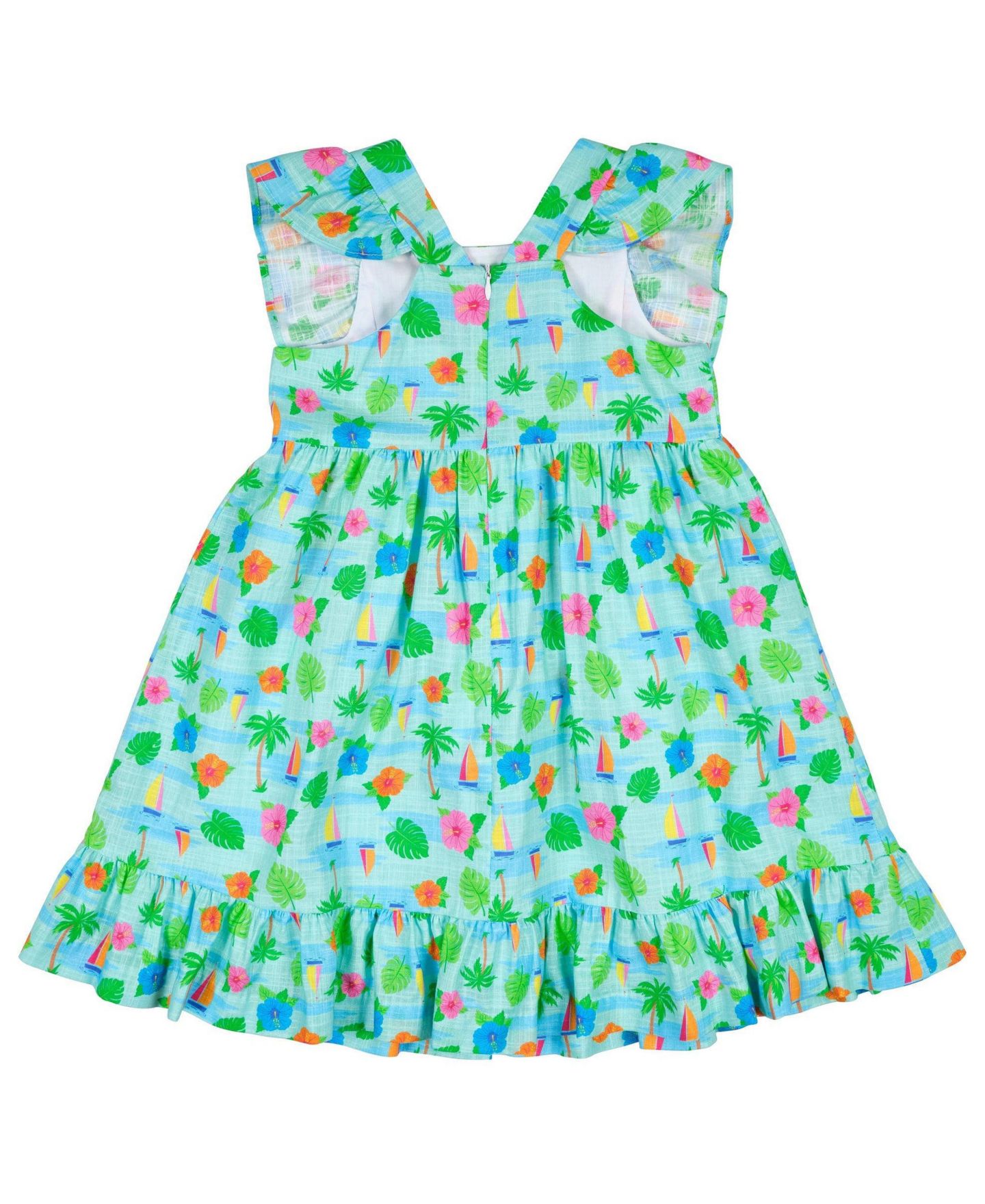 Платье Florence Eiseman Printed Linen Look Dress With Flower для девочек, цвет: Средний синий — фото 2