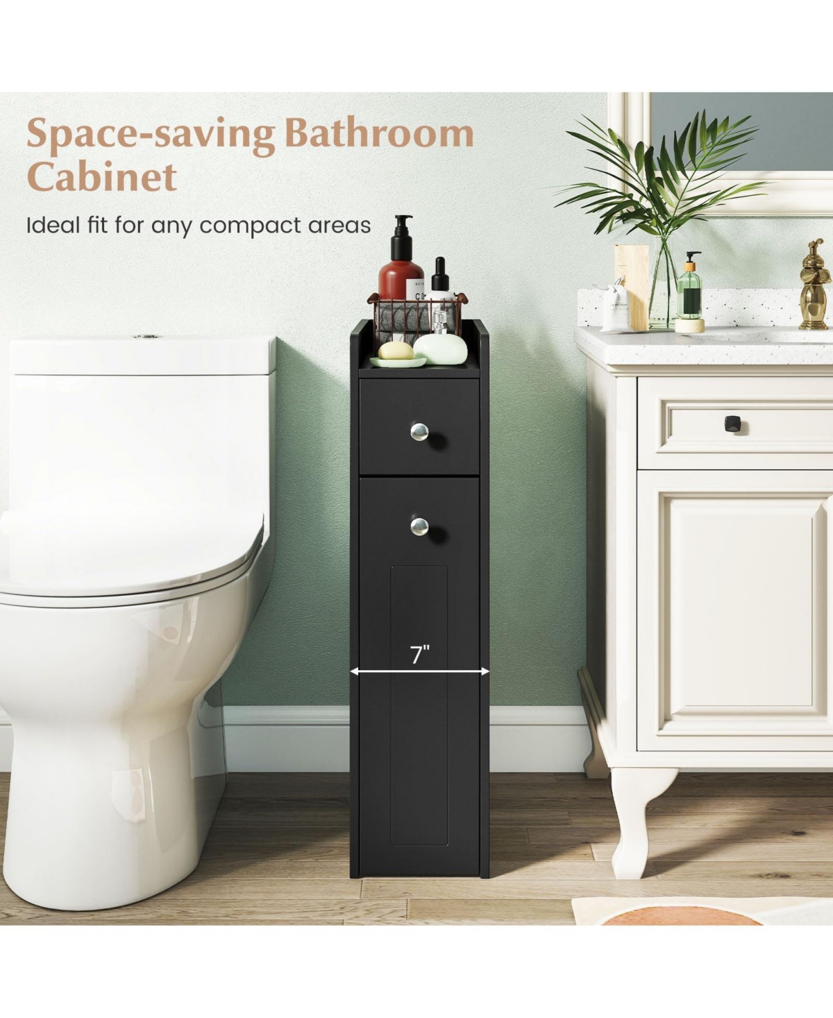 Volenca Small 4-Tier Bathroom Storage Cabinet with Slide-Out Drawers and Casters