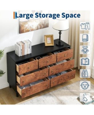 7 Drawers Dresser for Bedroom, 54" Wide Modern Chest of Drawers with Vintage Circle Handle w/Curved Profile Design