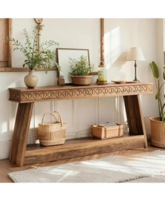 Farmhouse Console Table, Wood 70.9 Inch Extra Long Entryway Table with Storage, Narrow Long Sofa Tables Behind Couch