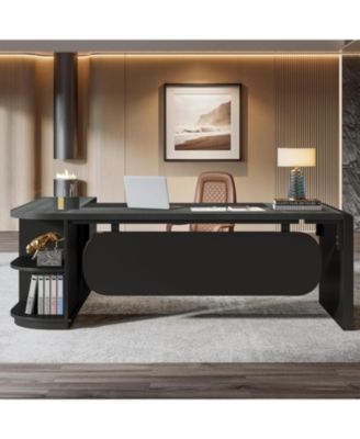 81-Inch L-Shaped Office Desk, Large Commercial Office Desk with Drawers and File Cabinet, Modern Professional Business Furniture