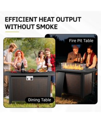 5-Piece Brown Wicker Fire Pit Conversation Set with Olefin Cushions and Patio Swivel Chairs