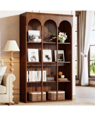 70.9" Tall Arched Bookshelf, 5-Tier Freestanding Wooden Display Bookcase, Large Commercial-Grade Library Book Shelving Unit