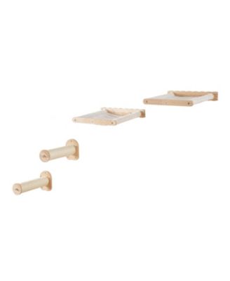 Wall-Mounted Cat Shelf Set with 2 Posts & 2 Hammocks