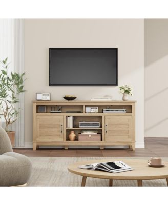 63" Rustic Farmhouse TV Stand for 70" TVs, Media Console with Height-Adjustable Shelves