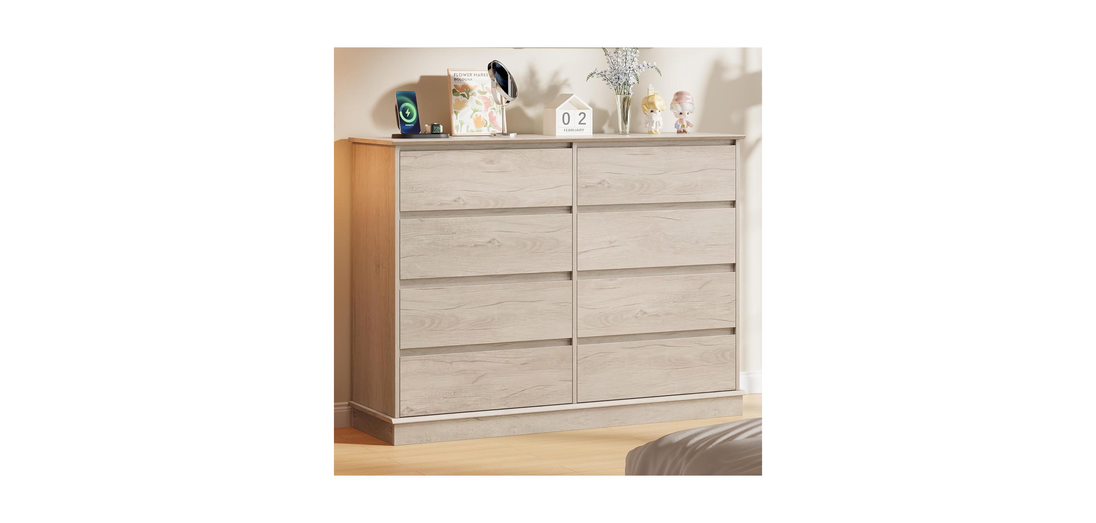 gaomon 8 Drawer Fabric Deep Drawer Double Dresser with Wide Top, Bedroom Chest of Drawers