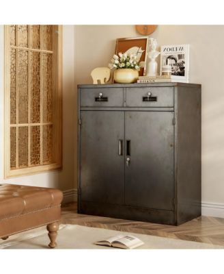 Large Metal Cabinet with 2 Lockable Drawers, Adjustable Shelf, Thickened Steel