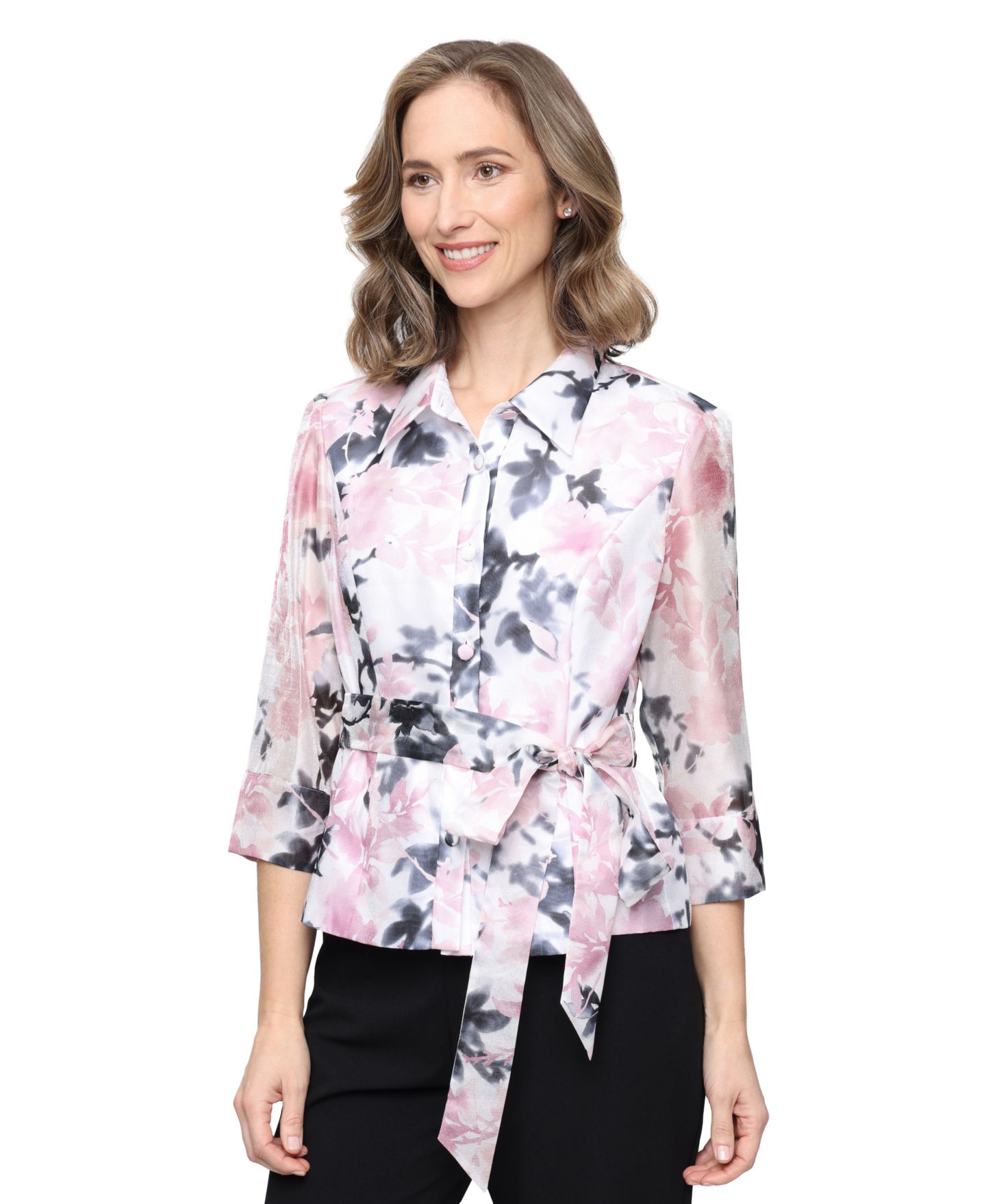 Женский топ Alex Evenings Petite Printed Collared, цвет: Слоновая кость розовый — фото 1