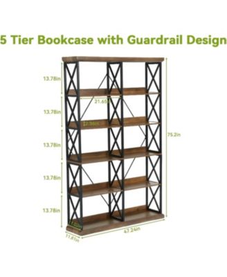Industrial Bookshelf, 6-Tier Wide Bookcase, 75" Tall Standing Shelf Units with 12 Wooden Shelves, Large Open Metal Display Organizer
