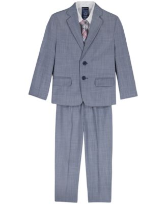 Boys' 2T-7 Sharskin Notch Collar Suit Jacket, Pants, Printed Shirt & Clip-On Necktie, 4-Piece Set
