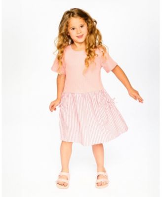 Toddler Girls Bi-Material Dress Peach