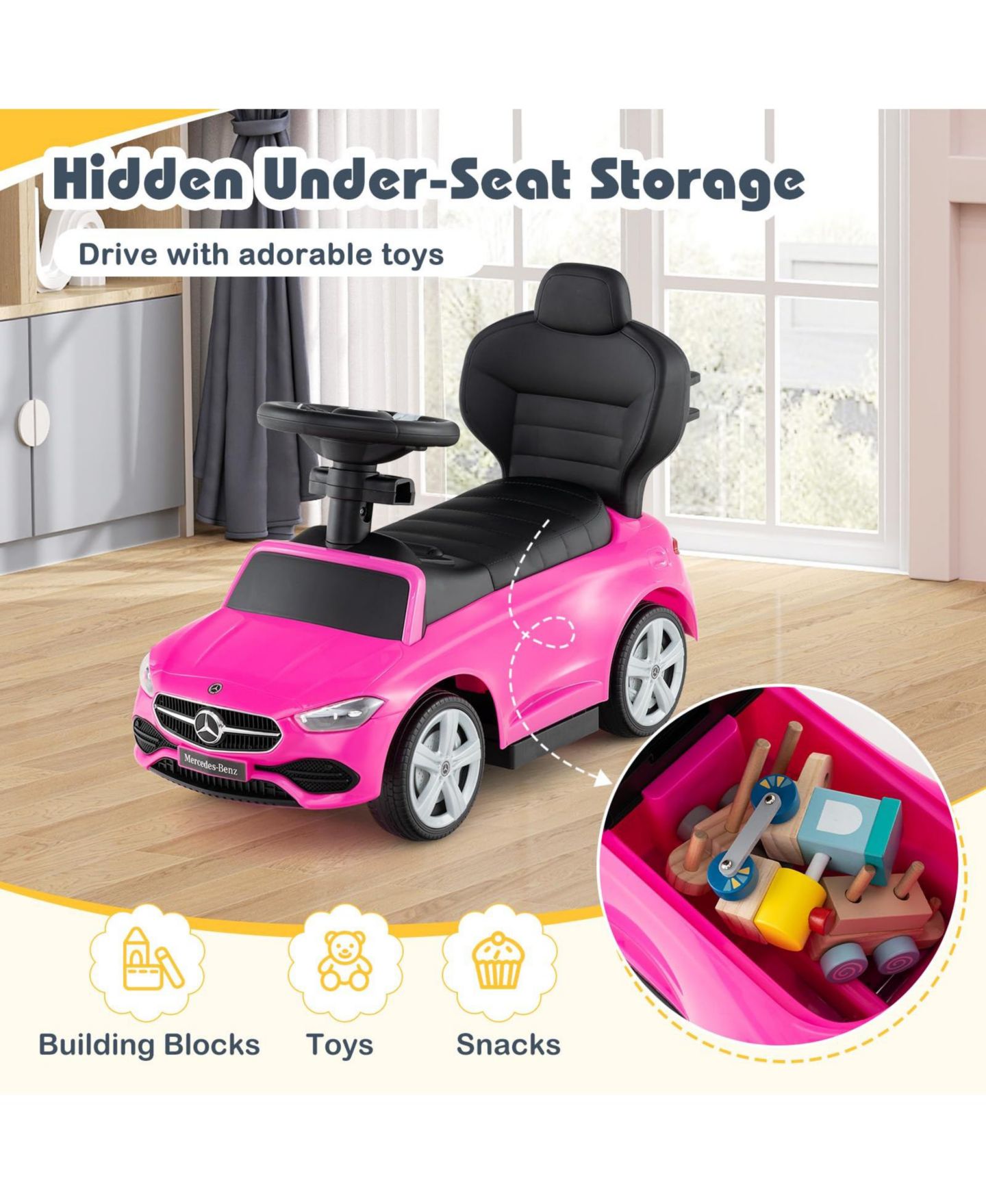 Детская игрушка Mecale 3-in-1 Mercedes-Benz Licensed Ride-On Push Car, Ages 18-36 Months, цвет: Розовый — фото 7