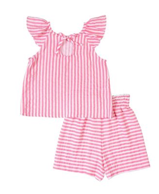 Little Girls Stripe Gauze Top And Shorts