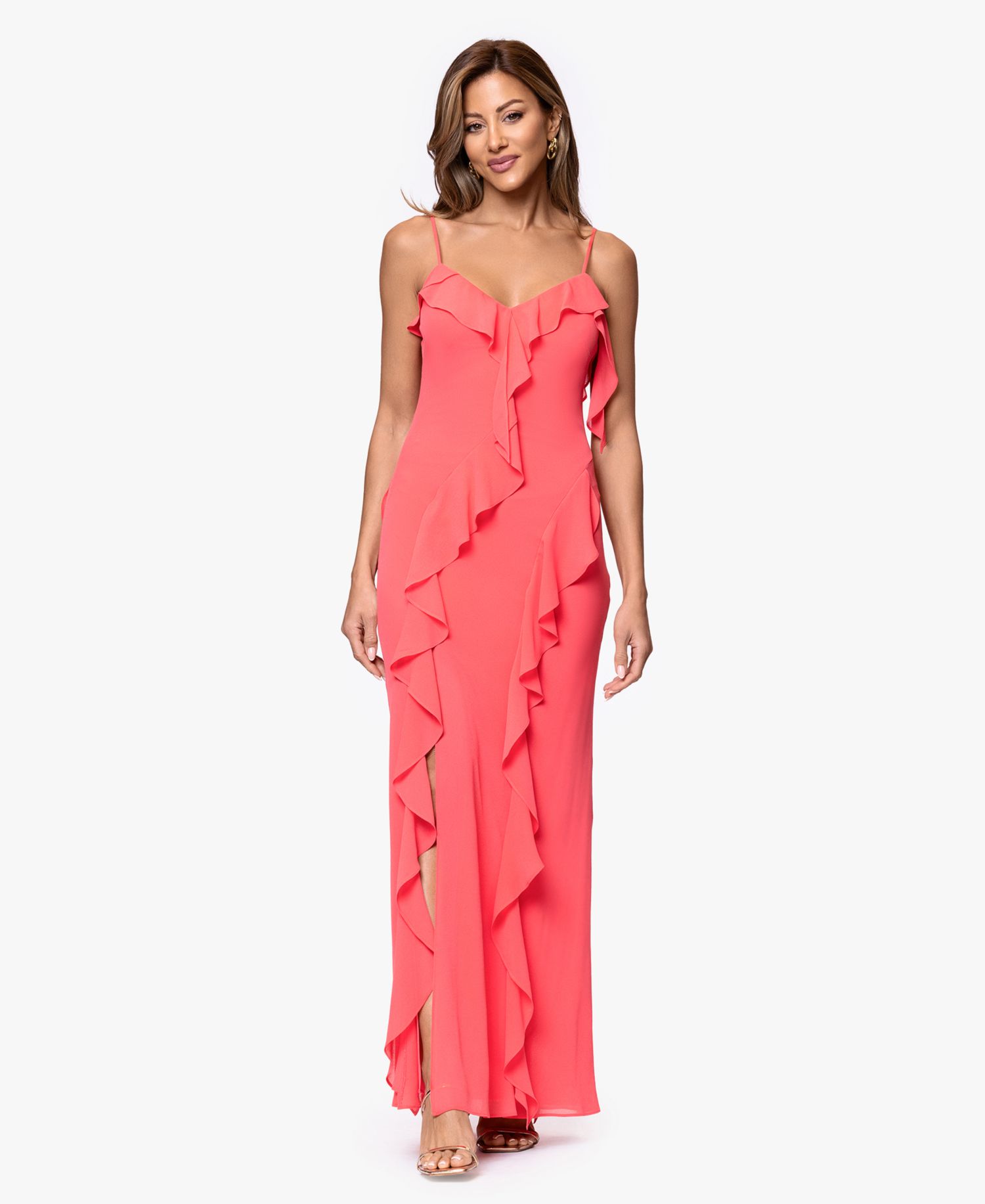 Petite Ruffle Detail Sweetheart Neck Maxi Dress