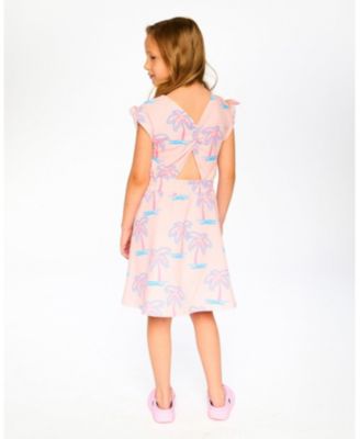 Big Girls French Terry Dress Light Pink Palm Print