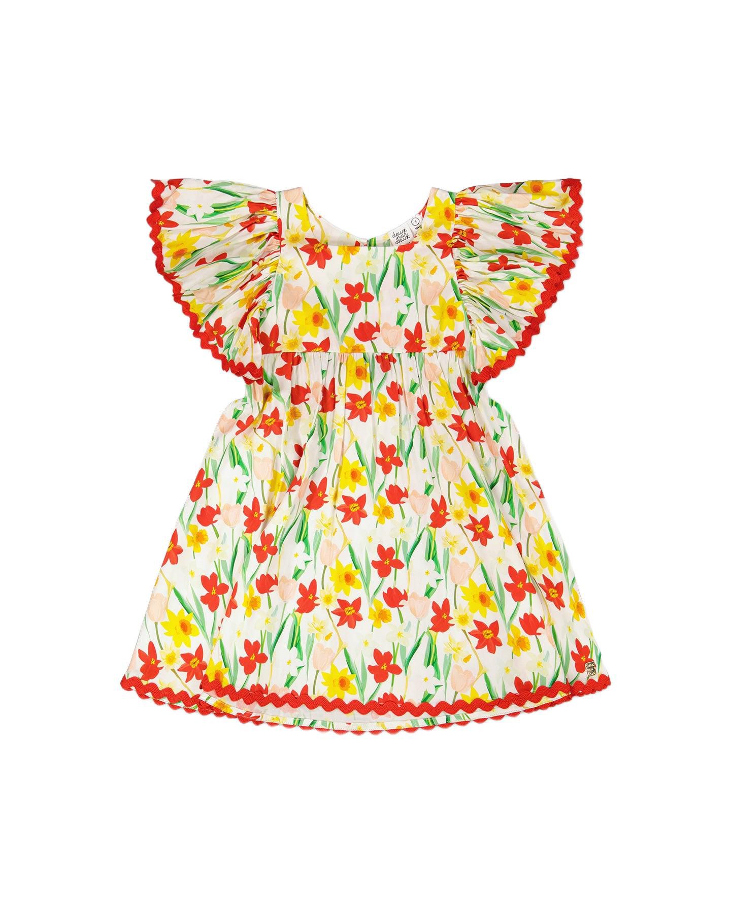 Платье Deux par Deux Viscose Dress Daffodil Print для девочек-малышей, цвет: Белый с принтом — фото 1