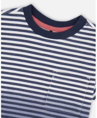 Big Boys ganic Cotton Short Sleeve T-Shirt Blue Gradient Stripes