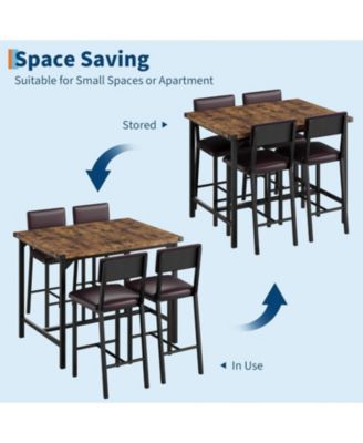 5-Piece Counter Height Dining Table Set for 4 with Footrest & Corner Protectors, Kitchen Table and 4 Upholstered Bar Stools