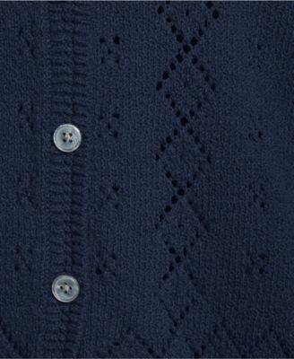 Plus Size Pointelle Crew Neck Cardigan Sweater