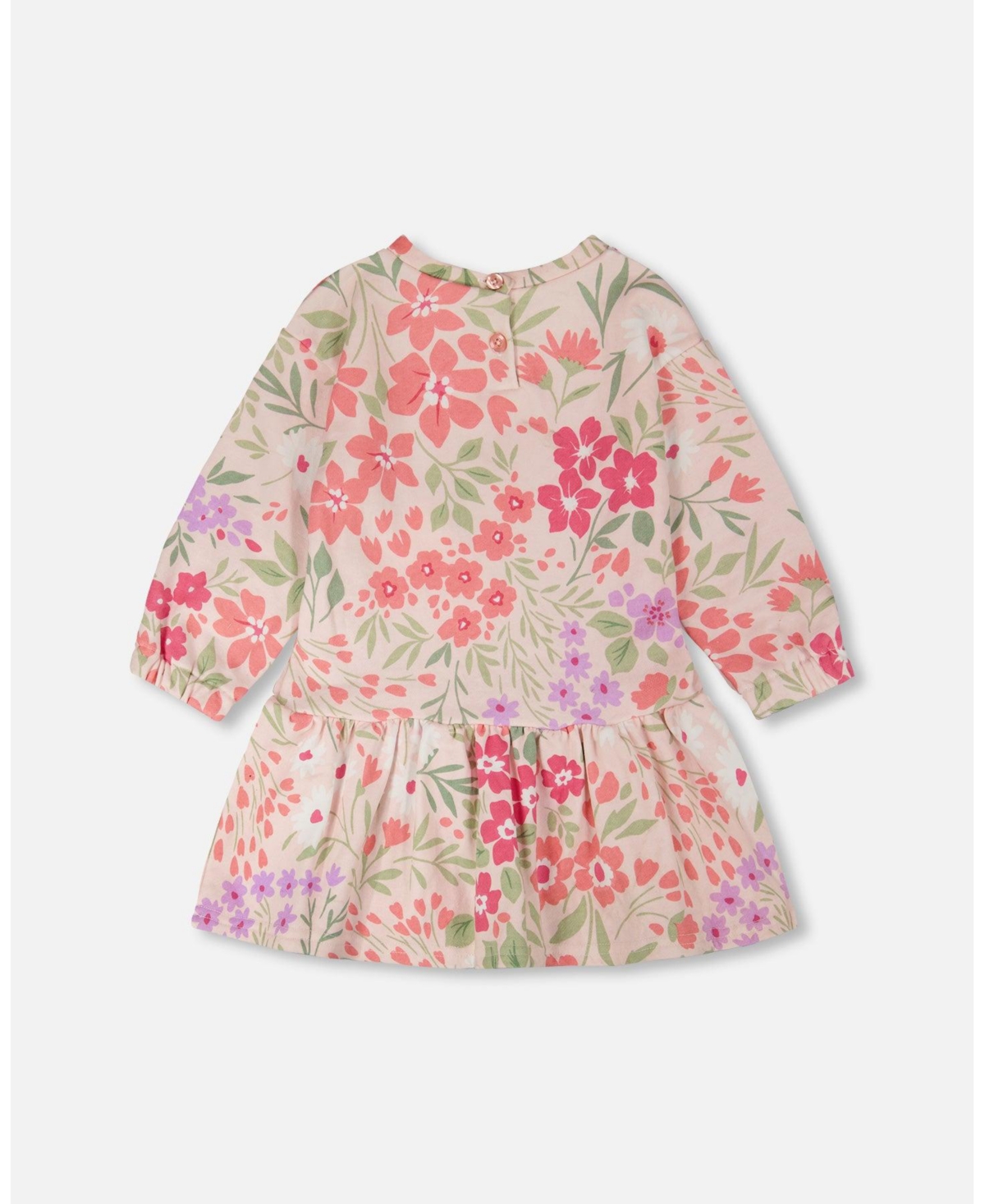 Deux par Baby Girls French Terry Dress Pink Printed Flowers