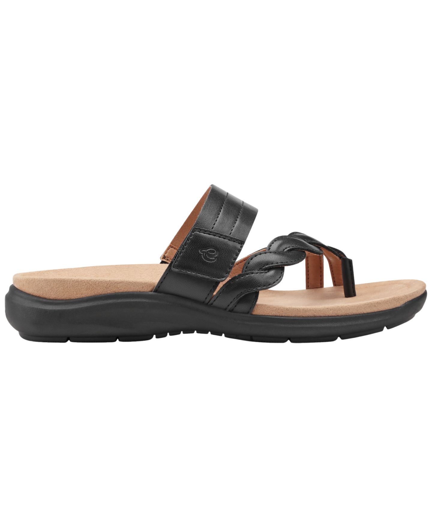 Женские сандалии Easy Spirit Waren Asymmetrical Flat Slip-On, цвет: Чёрный — фото 2