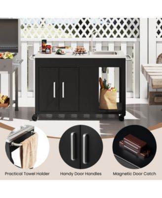 56 Inches Outdoor Grill Table with Sink and Stainless Steel