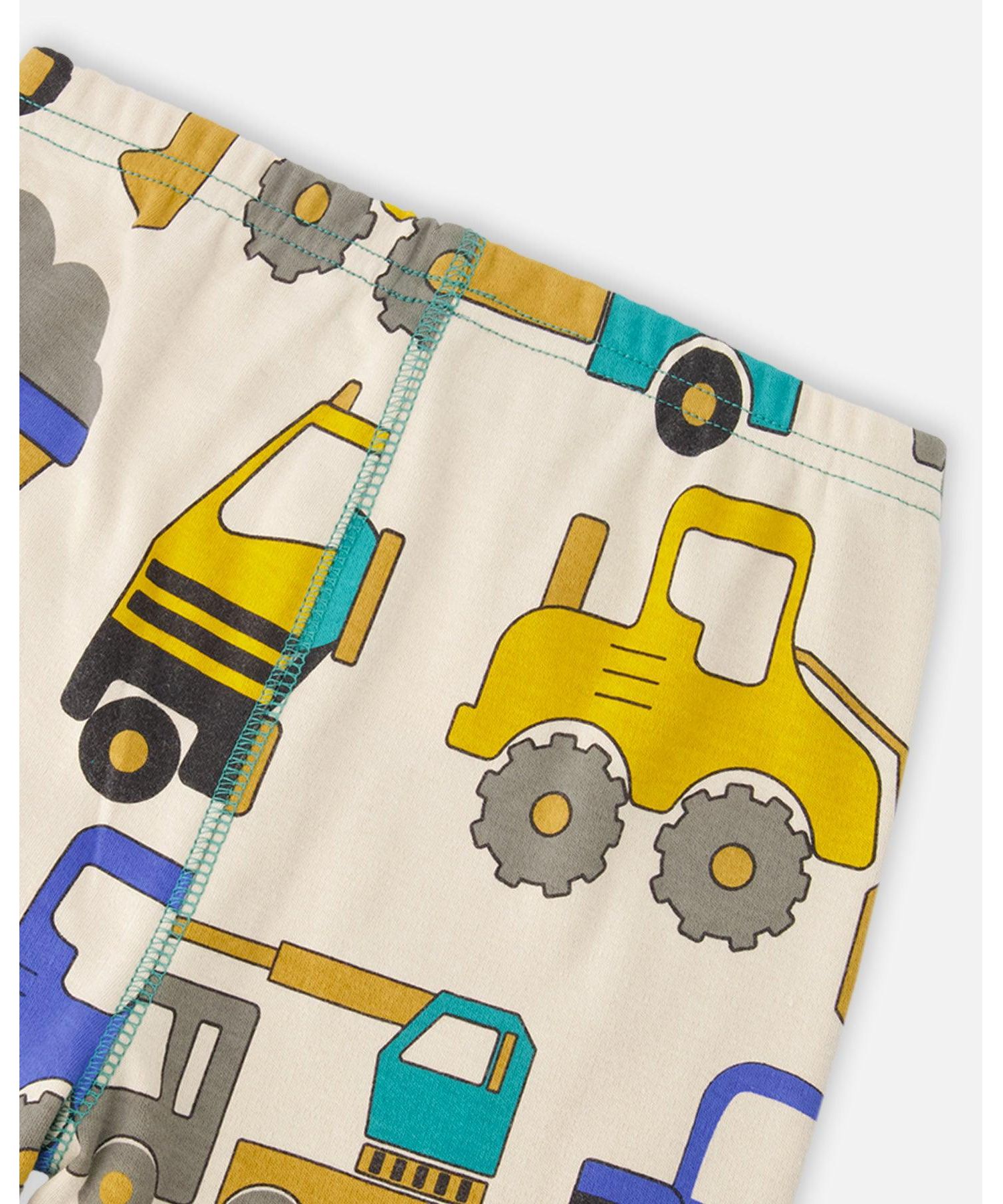 Big Boys Cotton Two-Piece Pyjama Set Beige Truck Print