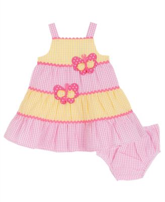 Baby Girls' Yellow Butterfly Applique Square Neck Dress and Panty, 2-Piece Set