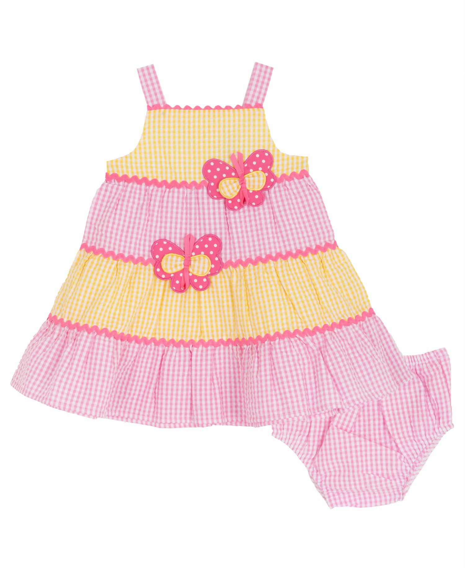 Baby Girls' Yellow Butterfly Applique Square Neck Dress and Panty, 2-Piece Set