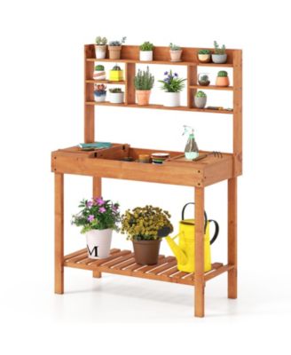Wooden Garden Potting Bench Table 61" with Open Shelves