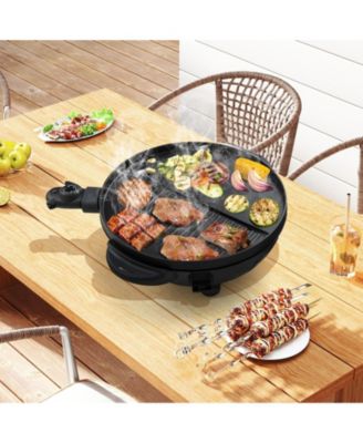 Electric BBQ Grill 1200W Indoor Outdoor Grill with 2-Zone Non-Stick Grilling Plate