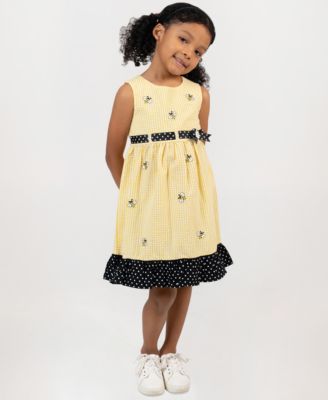 Girls' 2T-6X Yellow Bee Schiffli Seersucker Dress
