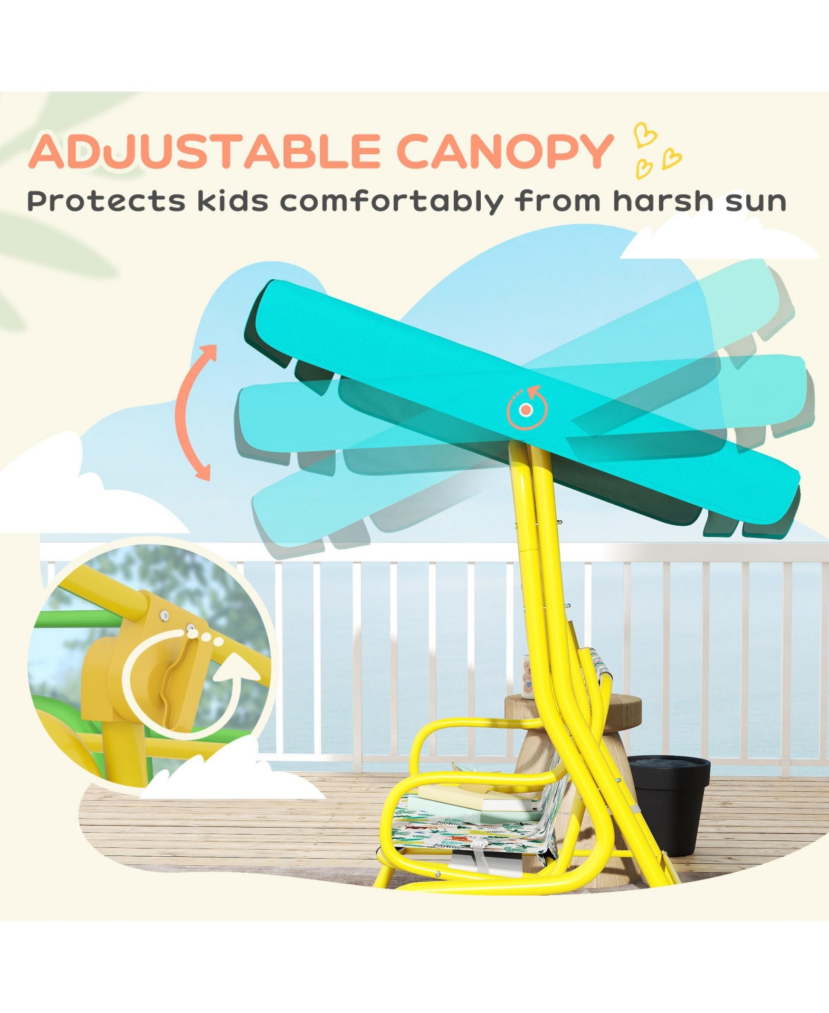 Qaba Kids 2-Seater Porch Swing with Seat Belts, Adjustable Canopy