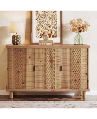 Solid Wood Buffet Cabinet with Storage, Farmhouse Sideboard Cabinet with 3 Doors and 2 Adjustable Shelves, Mid Century Modern Sideboard