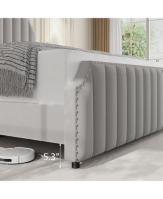 Bed Frame, Velvet Upholstered Bed with 50.2'' Headboard, Rivet Decoration, No Box Spring Needed