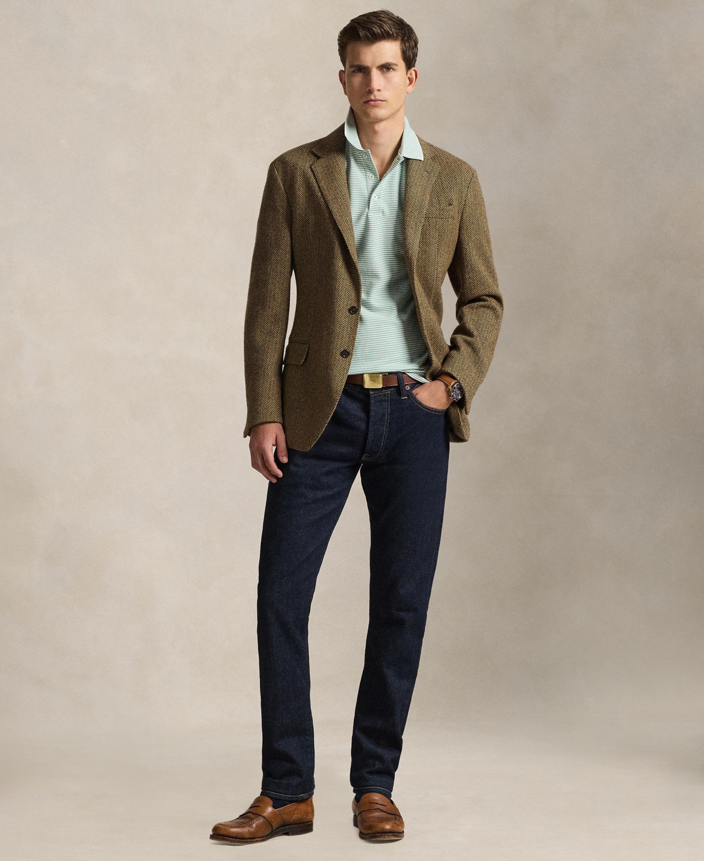 Мужское поло Polo Ralph Lauren Classic-Fit Stretch Oxford Mesh Polo Shirt, цвет: Выцветший мятный / Белый — фото 4