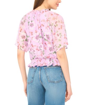 Women's Raglan Sleeves Keyhole Elastic Waist Top