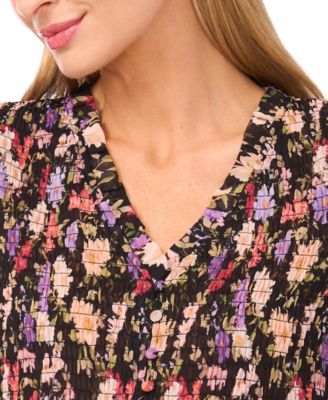 Women's V-Neck Smocked Bodice Peplum Top