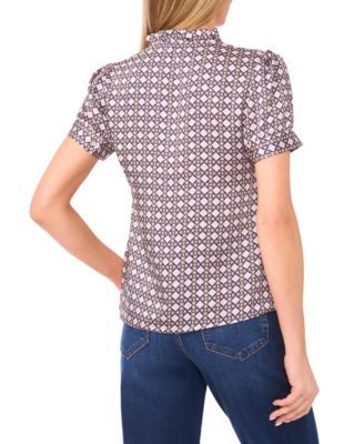 Women's Short-Sleeve V-Neck Button-Up Shirt