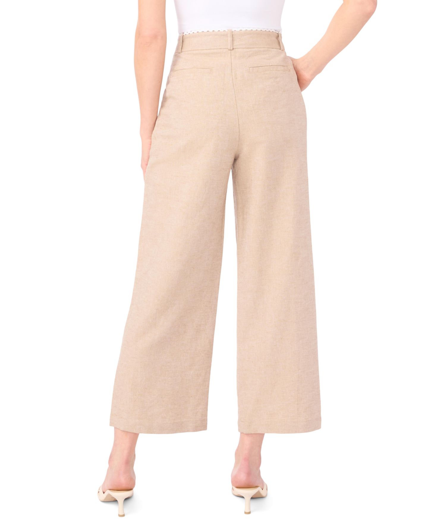 Женские брюки CeCe Linen-Blend Wide-Leg Bow Tie Cropped Pants, цвет: Карамельный — фото 6