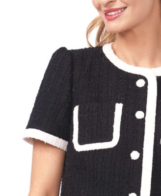 Women's Puff Sleeves Contrast Binding Crew Neck Jacket