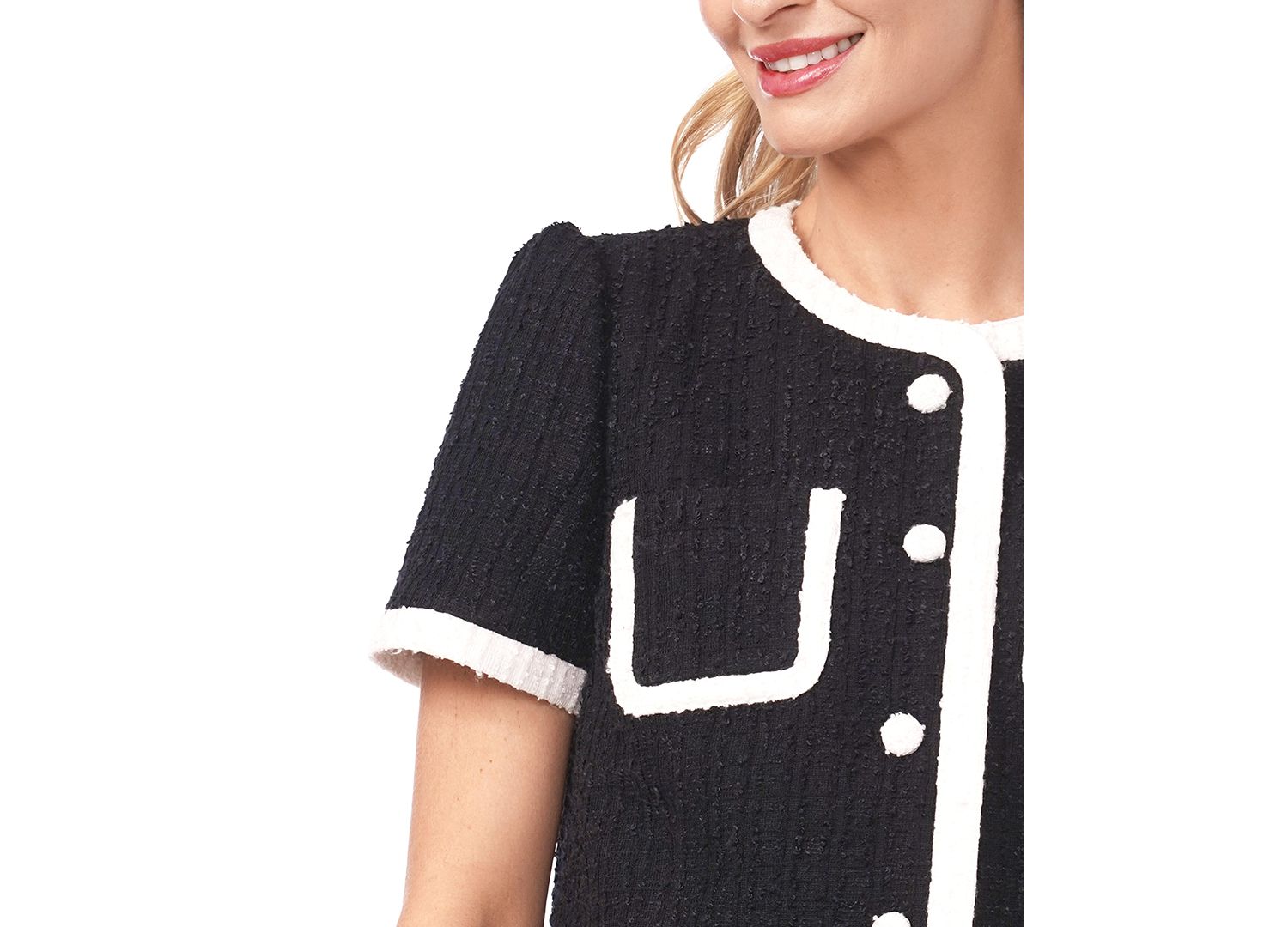 Women's Puff Sleeve Contrast Binding Crew Neck Jacket