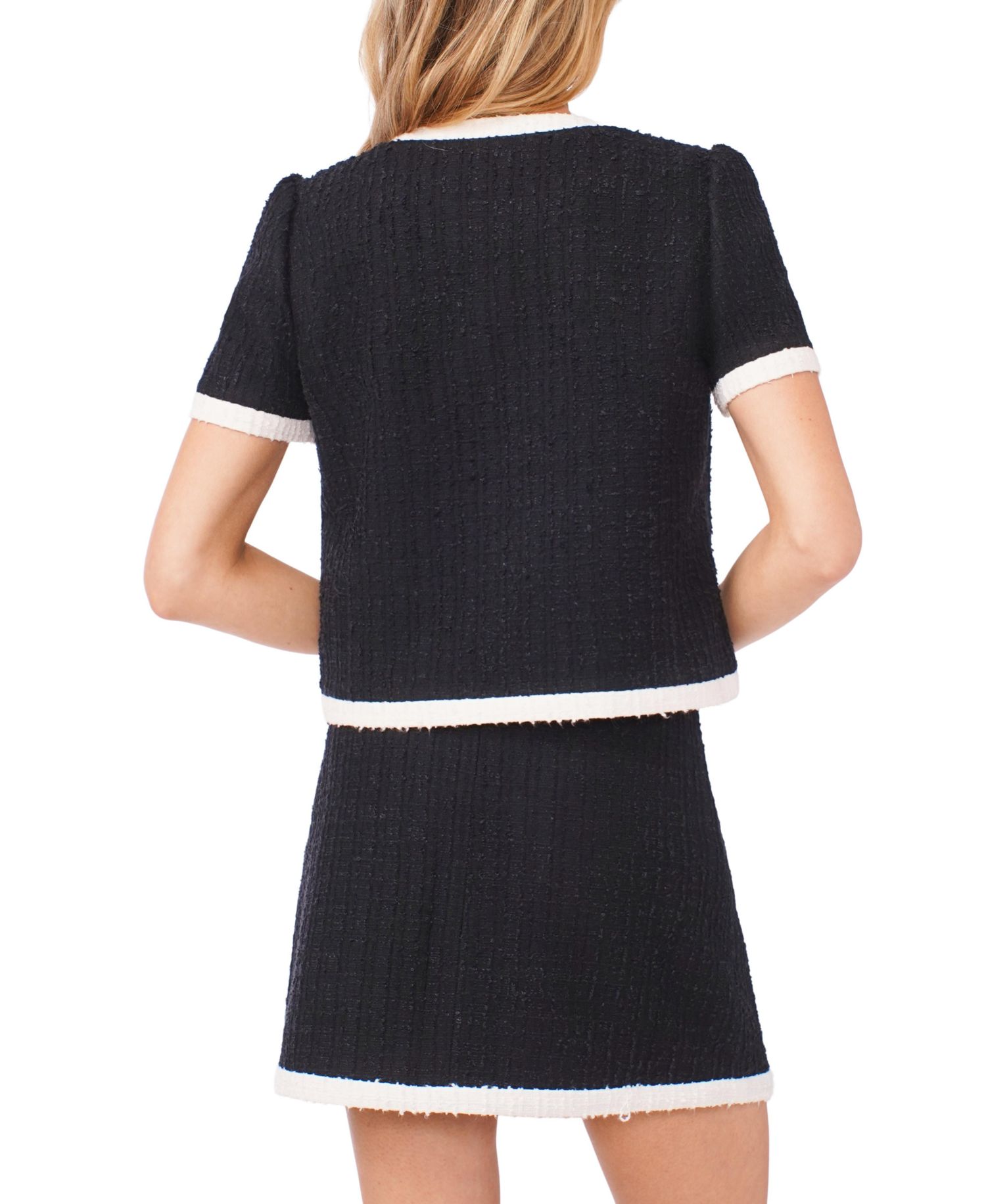 Women's Puff Sleeve Contrast Binding Crew Neck Jacket