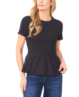 Women's Crew Neck Poplin Peplum Top