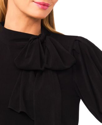 Women's Short-Sleeve Tie-Neck Bow-Detail Top