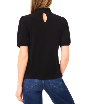Women's Short-Sleeve Tie-Neck Bow-Detail Top