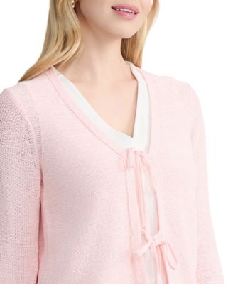 Women's Tie-Front 3/4-Length Sleeve Cardigan
