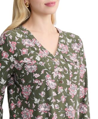 Women's Printed Henley V-Neck Top